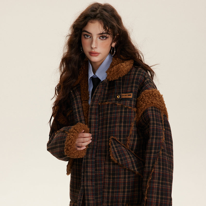 Unisex Jacket Teddy Hair Patchwork Cotton-Padded Jacket