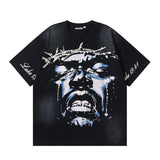 Men's short-sleeve t-shirt - washed print with hotfix rhinestones - 100% cotton - premium quality