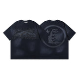 Men's short-sleeve t-shirt - washed print with hotfix rhinestones - 100% cotton - premium quality
