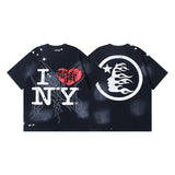 Men's short-sleeve t-shirt - washed print with hotfix rhinestones - 100% cotton - premium quality