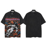 Godspeed t-shirt short-sleeved men's washed cotton printing hot diamond holes street clothing