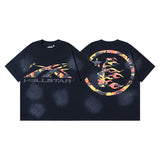 Men's short-sleeve t-shirt - washed print with hotfix rhinestones - 100% cotton - premium quality