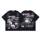 Men's short-sleeve t-shirt - washed print with hotfix rhinestones - 100% cotton - premium quality