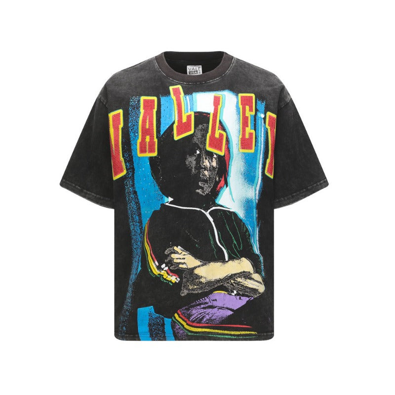 Valleyt-shirt men's american retro dark printing g pure cotton