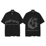 Godspeed t-shirt short-sleeved men's washed cotton printing hot diamond holes street clothing
