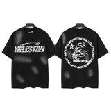 Men's t-shirt short-sleeved washed hot diamond printing g pure cotton hip hop street printing