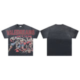Valley t-shirt men's short-sleeved street printing hot diamond washed cotton