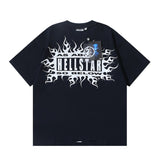 Men's short-sleeve t-shirt - washed print with hotfix rhinestones - 100% cotton - premium quality