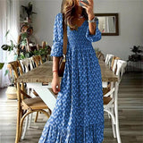 Jungle Print Maxi Dress Fold Floral Printing Dress