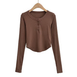 Women T-shirt Fall Women's Clothing Long Sleeve Collar Slim Fit Short Women's T-shirt