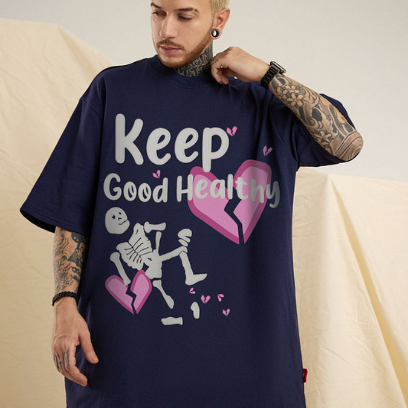 Men T Shirt Vintage Skull Heart Printing Pattern Short Sleeve