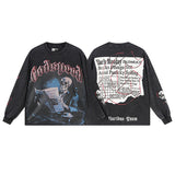 Men's long-sleeve t-shirt - washed print tee - 100% cotton