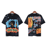 Men's short-sleeve t-shirt - washed print with hotfix rhinestones - 100% cotton - premium quality