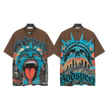Godspeed t-shirt short-sleeved men's washed cotton printing hot diamond holes street clothing