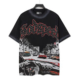 Godspeed t-shirt short-sleeved men's washed cotton printing hot diamond holes street clothing