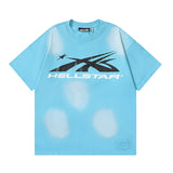 Men's short-sleeve t-shirt - washed print with hotfix rhinestones - 100% cotton - premium quality