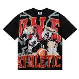 Short-sleeve t-shirt, men's, garment-washed print, 100% cotton, streetwear