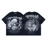 Men's short-sleeve t-shirt - washed print with hotfix rhinestones - 100% cotton - premium quality