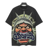 Godspeed t-shirt short-sleeved men's washed cotton printing hot diamond holes street clothing