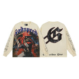 Men's long-sleeve t-shirt - washed print tee - 100% cotton