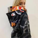 Bathing Ape Hoodie Tiger Head Shark Double Hood Sweater Camouflage Hoodie Youth Hooded Sweater Casual Coat