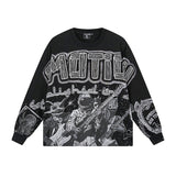 Long-sleeve t-shirt for men - rhinestone print, 100% cotton, hip-hop streetwear