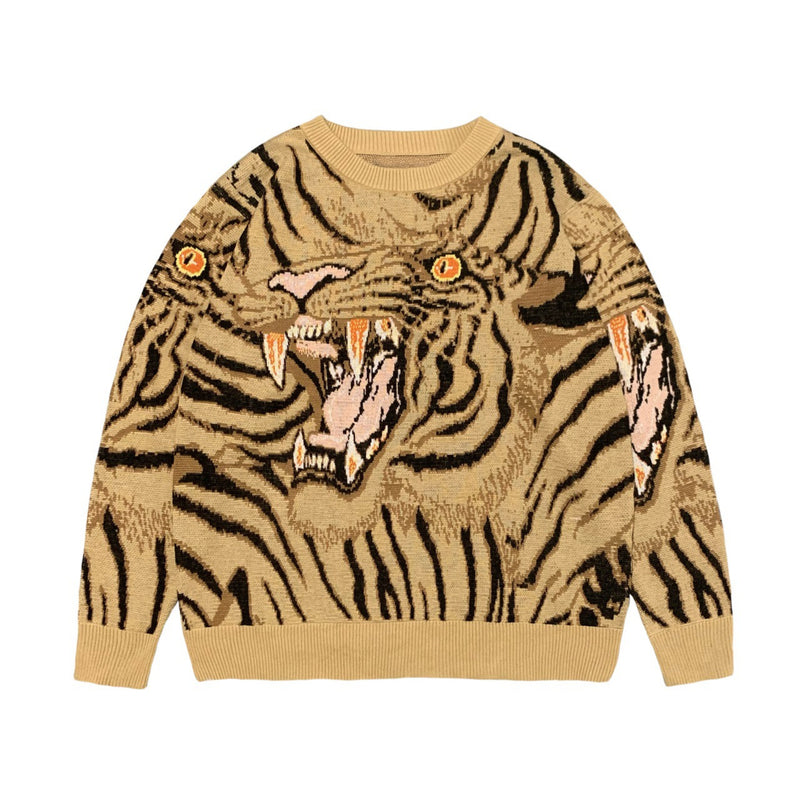 Kapital Sweater Vintage Jacquard Tiger Totem Knitted round Neck Japanese-Style Retro Knitted Pullover Sweater