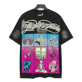 Men's t-shirt short-sleeved washed hot diamond printing g pure cotton hip hop street printing