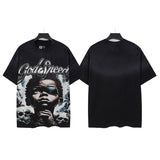 Godspeed t-shirt short-sleeved men's washed cotton printing hot diamond holes street clothing