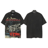 Godspeed t-shirt short-sleeved men's washed cotton printing hot diamond holes street clothing