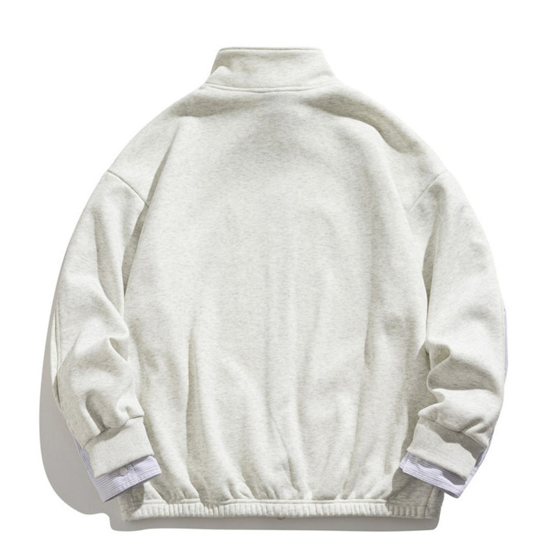 Men Hoodie Loose Sports Stand Collar Cardigan Sweater Half Turtleneck Coat