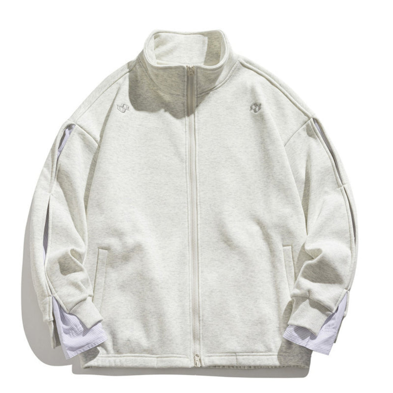 Men Hoodie Loose Sports Stand Collar Cardigan Sweater Half Turtleneck Coat