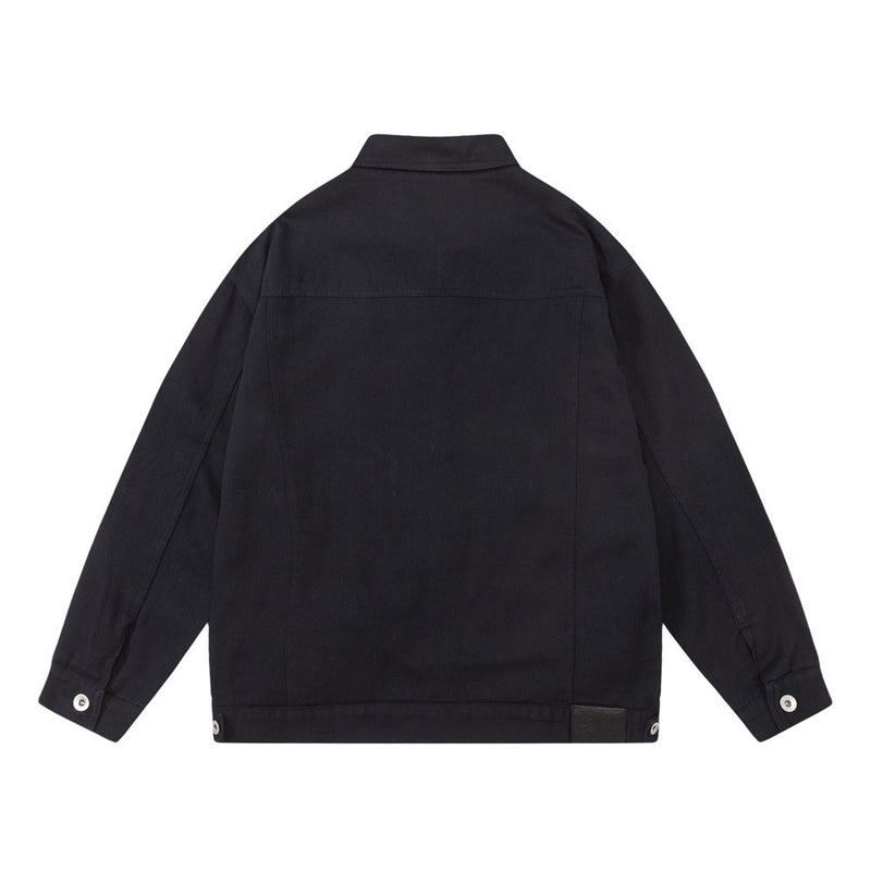 Men Denim Jacket Loose Denim Jacket Men's Spring and Autumn PU Leather Stitching Denim Jacket