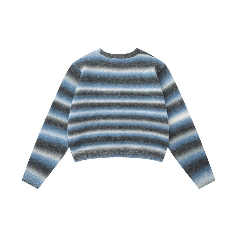 Women Sweater Striped Knitted Cardigan Casual Multicolor Cropped Sweater Coat