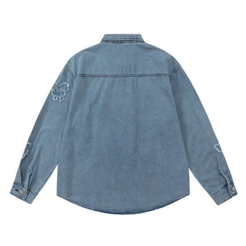 Men Denim Jacket Men's Spring and Autumn Loose Casual Long Sleeves Shirt Jacket