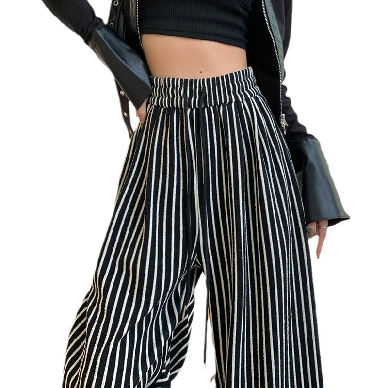 Palazzo Pants Black and White Vertical Stripes Casual Pants Autumn and Winter Korean Style Loose Drooping