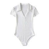 Women T-shirt Polo Collar Short Sleeve Tight Jumpsuit