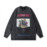 Men Long Sleeve Shirt Retro Dark Niche Washed Long Sleeve T-shirt Men's and Women's Bottoming Top