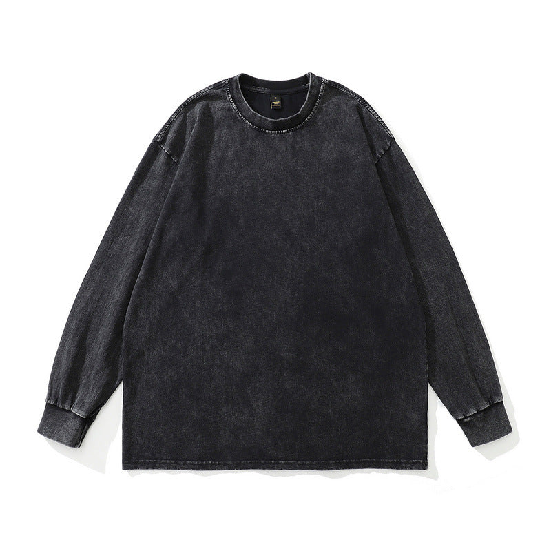 Men Long Sleeve Shirt Washed and Worn Long Sleeve T-shirt Men's All-Match Bottoming Shirt Top