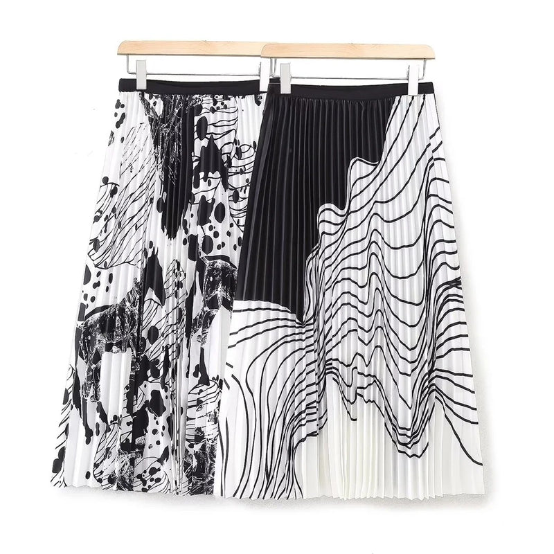 Women Skirt Women's Summer Pleated Skirt Mid-Length High Waist Skirt