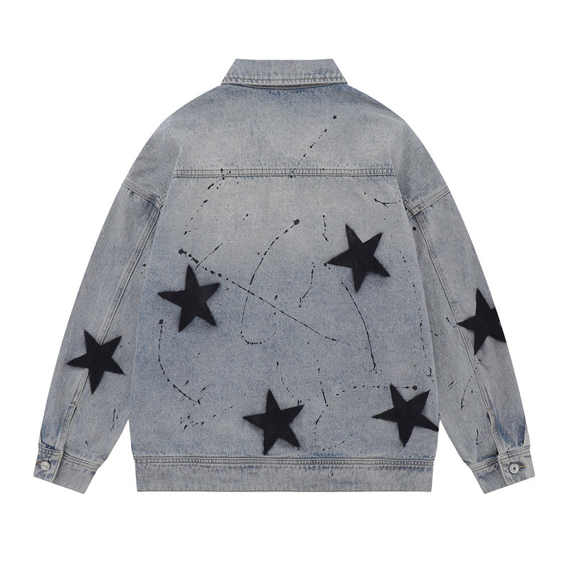 Men Denim Jacket Patterned Denim Jacket Washed and Worn Denim Jacket Men