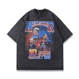 Men T Shirt Portrait Printing Distressed Short Sleeve T-shirt Men and Women Loose Washed-out