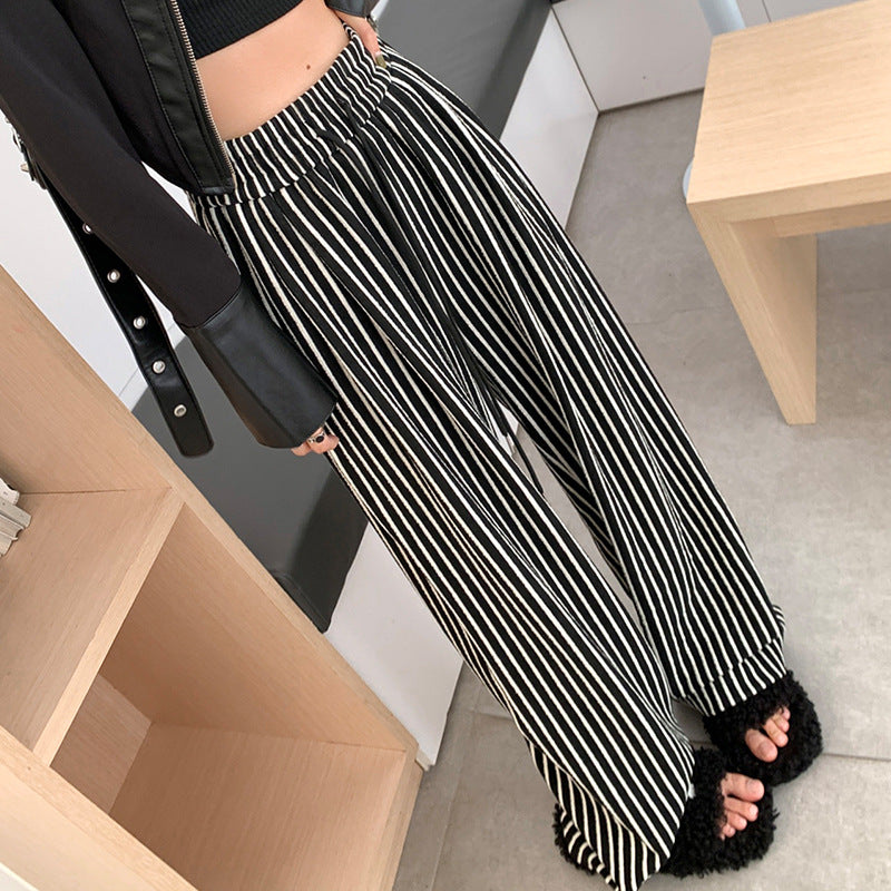 Palazzo Pants Black and White Vertical Stripes Casual Pants Autumn and Winter Korean Style Loose Drooping
