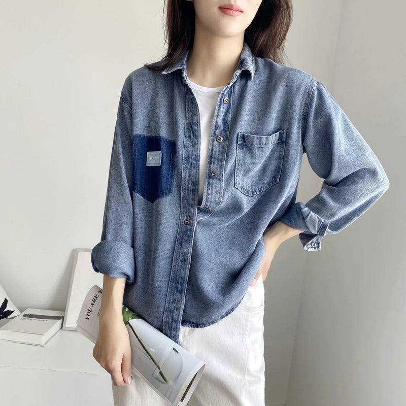 Women T-shirt Denim Shirt Women's Spring and Summer Loose Casual