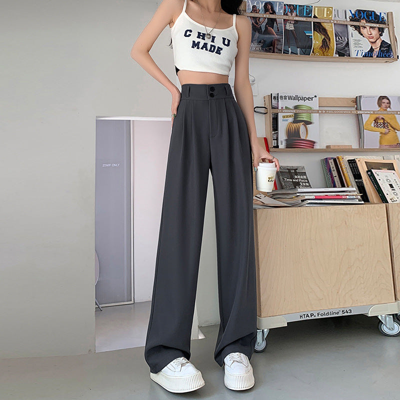 Palazzo Pants Gray Wide-Leg Pants for Women Loose Suit Pants