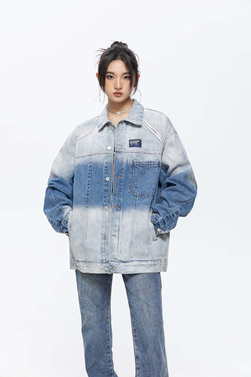Unisex Jacket Autumn Gradient Color Block Denim Jacket Women's Clothing