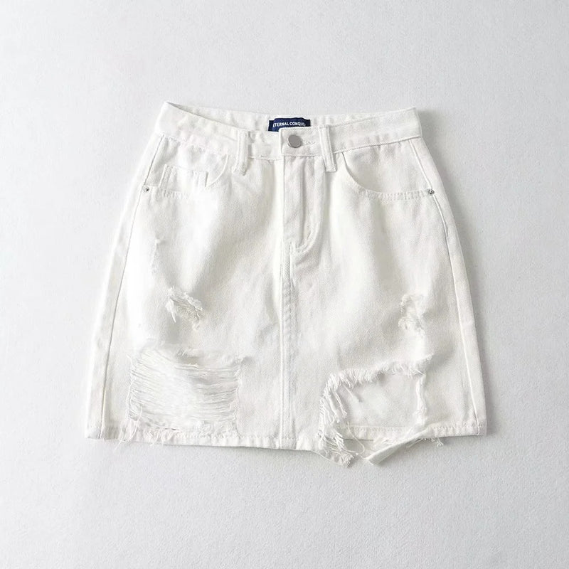 Women Skirt Women's Ripped Denim Skirt Hip Skirt