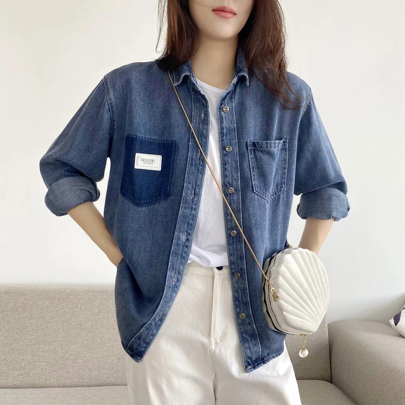Women T-shirt Denim Shirt Women's Spring and Summer Loose Casual