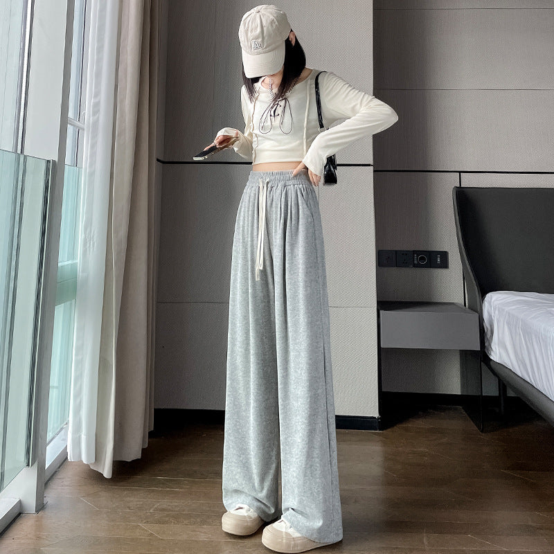 Palazzo Pants Gray Wide-Leg Pants Women's Autumn Loose Drooping Straight-Leg Pants Casual
