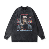 Men Long Sleeve Shirt Retro Dark Niche Washed Long Sleeve T-shirt Men's and Women's Bottoming Top